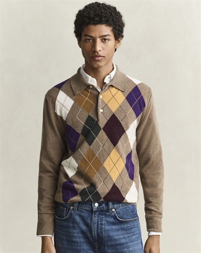 Gant - Superdefine Lambwool Argyle Polo - Light Brown Melange